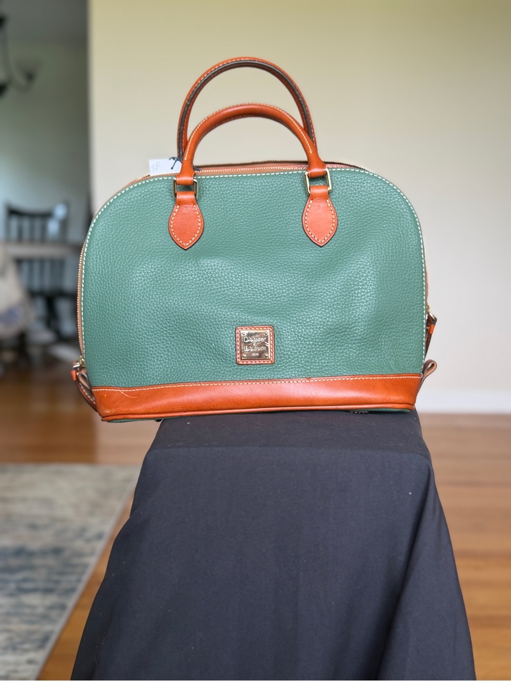 Dooney & Bourke Green Leather Dome Satchel with Brown Trim